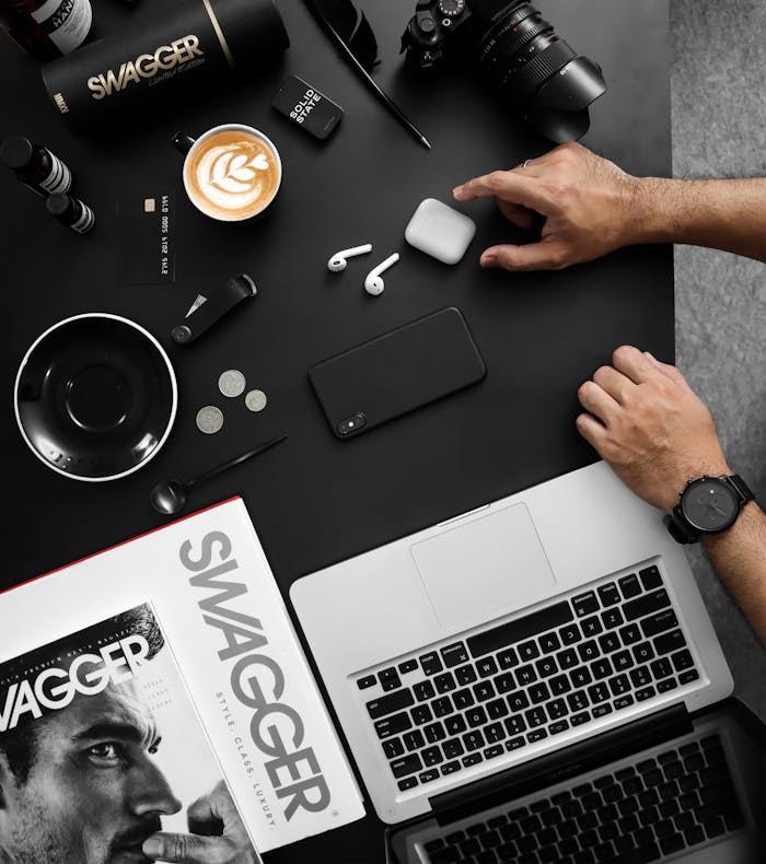 Top View of Assorted Gadgets on Desk